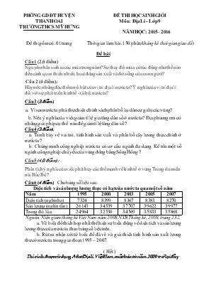 Đề thi học sinh giỏi môn địa lí - Lớp 9 năm học 2015 2016
